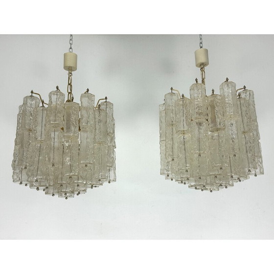 Image 1 of Pair of vintage Murano glass chandeliers for Venini, Italy 1970