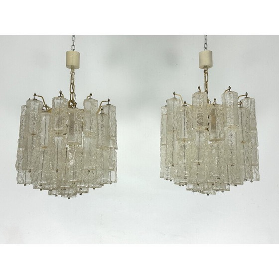 Image 1 of Pair of vintage Murano glass chandeliers for Venini, Italy 1970