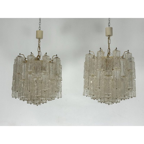 Image 1 of Pair of vintage Murano glass chandeliers for Venini, Italy 1970