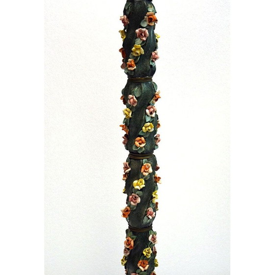 Image 1 of Vintage ceramic floor lamp with small roses, Italy 1950