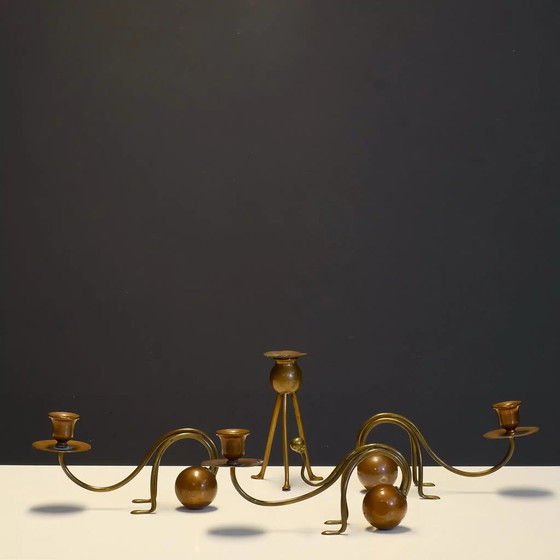 Image 1 of Set of 4 brass & copper candlesticks by Carl Deffner (1856-1948), Esslingen, from the Jugendstil period, c. 1910