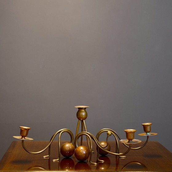 Image 1 of Set of 4 brass & copper candlesticks by Carl Deffner (1856-1948), Esslingen, from the Jugendstil period, c. 1910