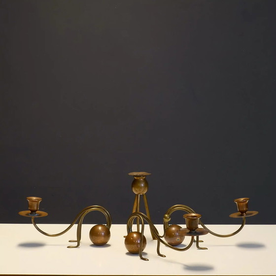 Image 1 of Set of 4 brass & copper candlesticks by Carl Deffner (1856-1948), Esslingen, from the Jugendstil period, c. 1910