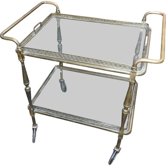 Image 1 of Carrello vintage in ottone e vetro