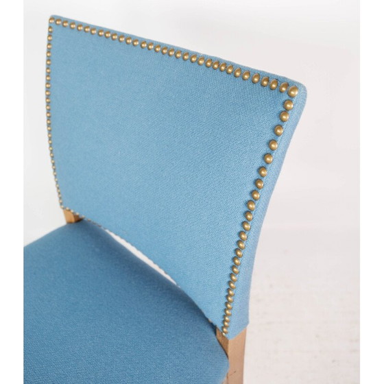 Image 1 of Sedia vintage con gambe in mogano chiaro e rivestimento in tessuto azzurro, 1940