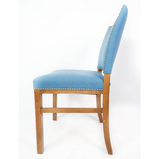 Image 1 of Sedia vintage con gambe in mogano chiaro e rivestimento in tessuto azzurro, 1940