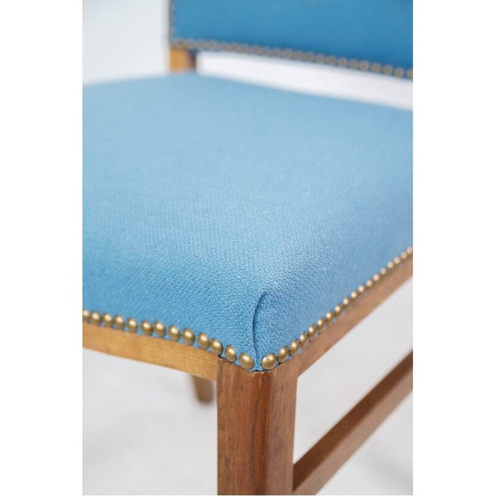 Image 1 of Sedia vintage con gambe in mogano chiaro e rivestimento in tessuto azzurro, 1940