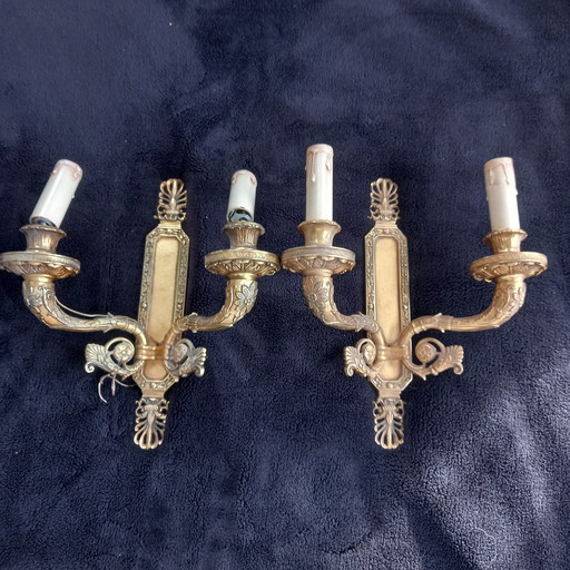 Two Lucien Gau Empire Style Bronze Wall Lights