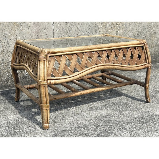 Image 1 of Vintage rectangular bamboo and rattan coffee table, 1960