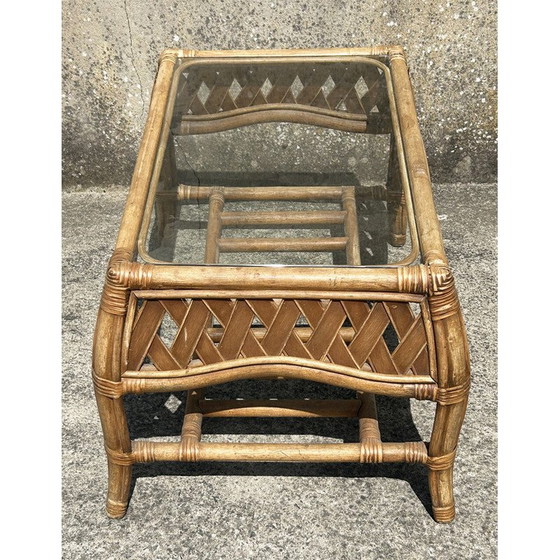 Image 1 of Vintage rectangular bamboo and rattan coffee table, 1960