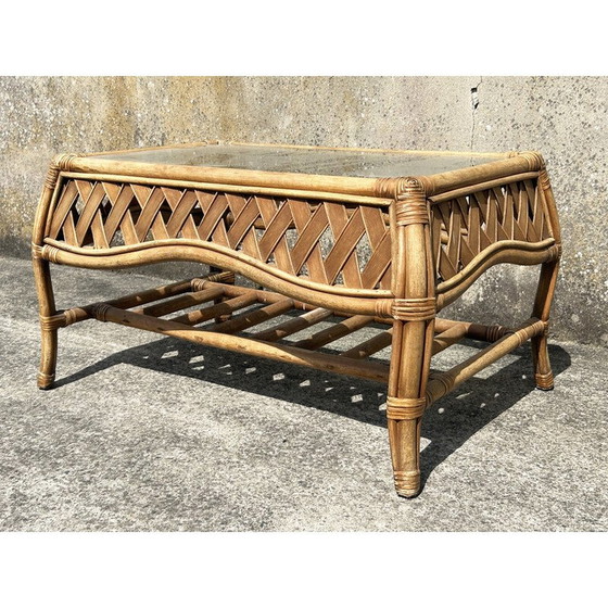 Image 1 of Vintage rectangular bamboo and rattan coffee table, 1960