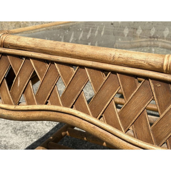 Image 1 of Vintage rectangular bamboo and rattan coffee table, 1960