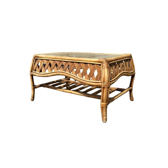Image 1 of Vintage rectangular bamboo and rattan coffee table, 1960