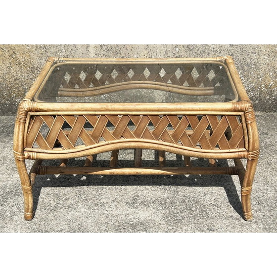 Image 1 of Vintage rectangular bamboo and rattan coffee table, 1960