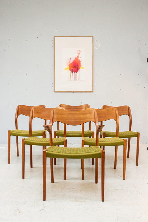 Image 1 of 6x Niels O. Möller No. 55/71 Danish Teak Chairs Vintage