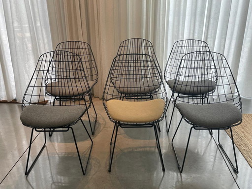 6x Pastoe 'Sm05' Black Wire Chair By Cees Braakman