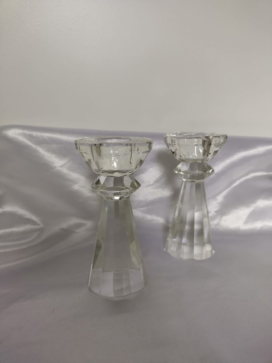 Image 1 of Set Faceted Crystal Candlestick