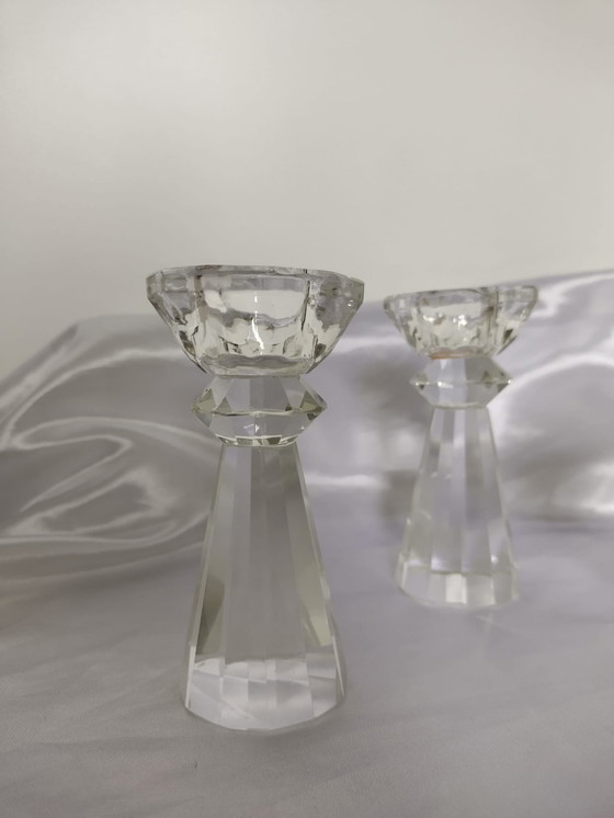 Image 1 of Set Faceted Crystal Candlestick