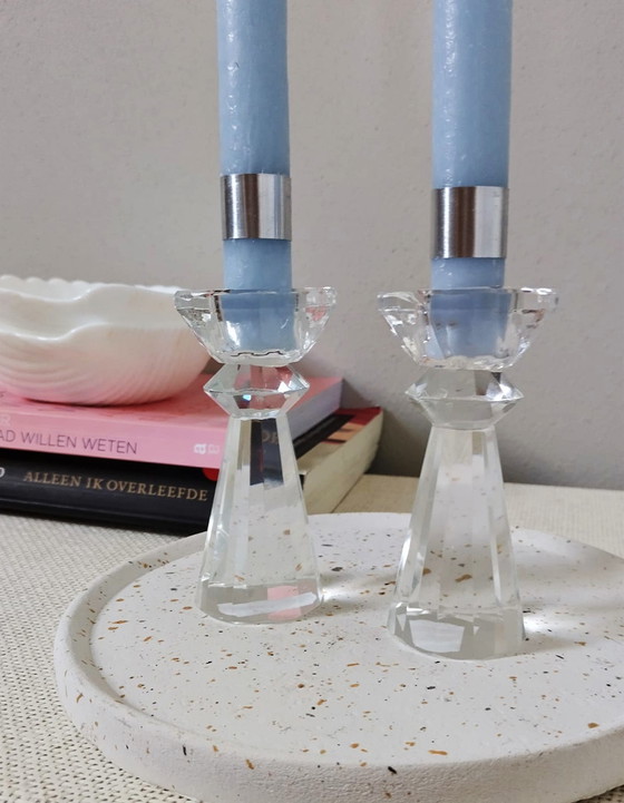 Image 1 of Set Faceted Crystal Candlestick