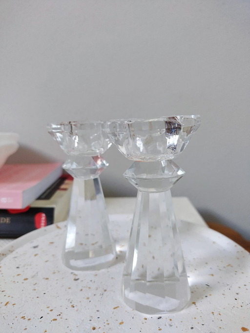 Set Faceted Crystal Candlestick