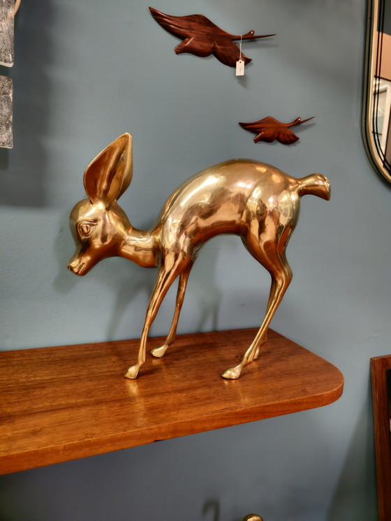 Image 1 of Large Vintage Brass Bambi Deer Statue