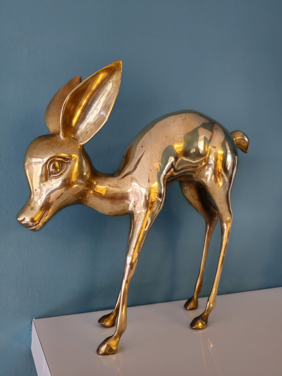 Image 1 of Large Vintage Brass Bambi Deer Statue
