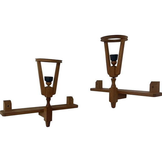 Image 1 of Lampada da parete vintage in rovere di Guillerme et Chambron, Francia 1960