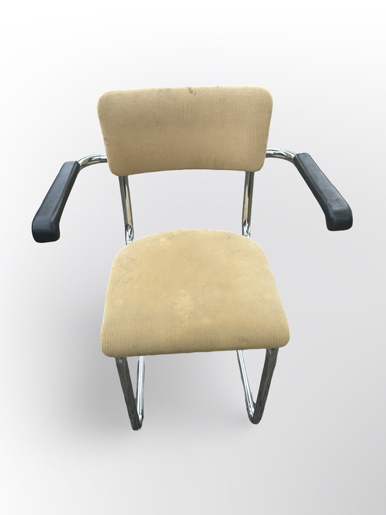 Image 1 of Cute Tube Frame Chair From The Sixties With Black Plastic Armrests.