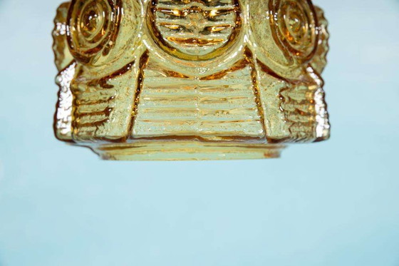 Image 1 of Lampe suspendue vintage en verre Vitrika, ambre, lampe suspendue du milieu du siècle