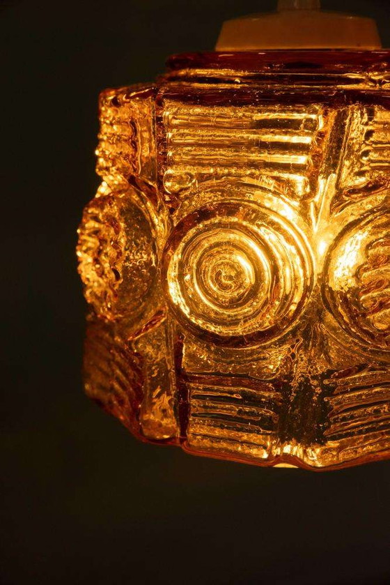 Image 1 of Lampada a sospensione in vetro vintage Vitrika, lampada a sospensione color ambra di metà secolo