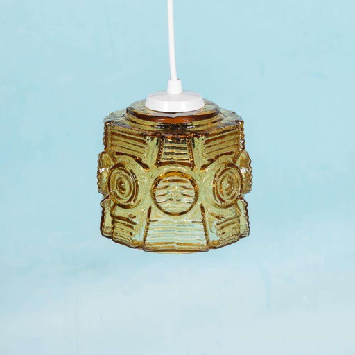 Vintage glass pendant lamp Vitrika, amber midcentury pendant