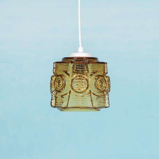 Vintage glass pendant lamp Vitrika, amber midcentury pendant