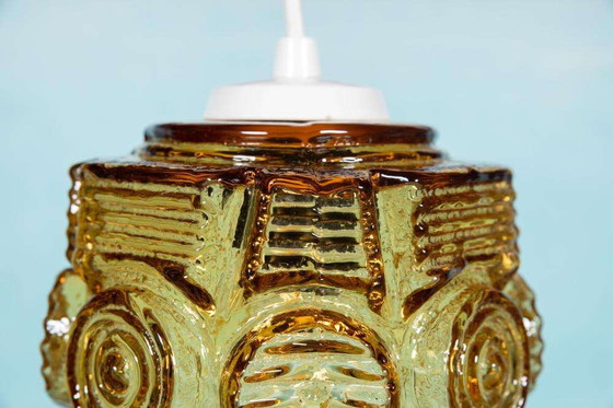 Image 1 of Lampe suspendue vintage en verre Vitrika, ambre, lampe suspendue du milieu du siècle