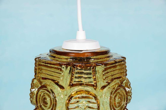 Image 1 of Lampe suspendue vintage en verre Vitrika, ambre, lampe suspendue du milieu du siècle