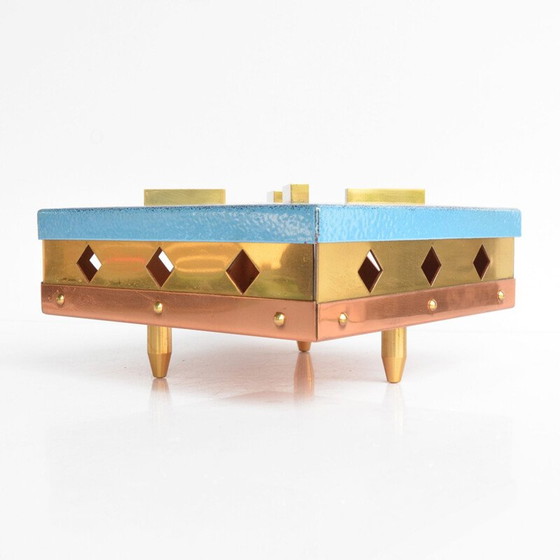 Image 1 of Vintage enameled brass and steel candle holder, Germany 1960