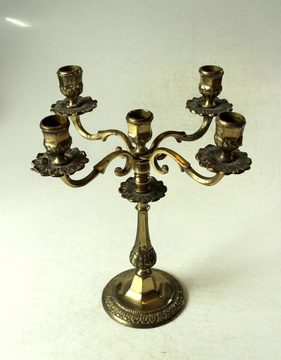 Image 1 of Candelabra candlestick with 5 arms, solid brass, vintage