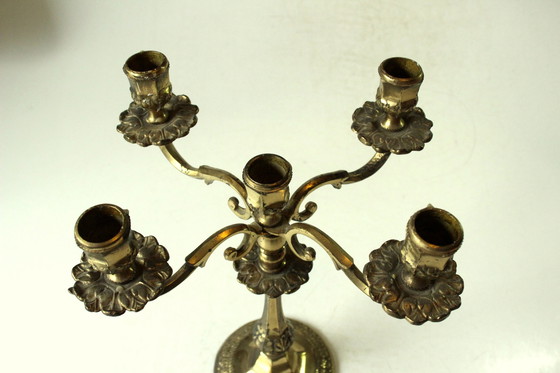 Image 1 of Candelabra candlestick with 5 arms, solid brass, vintage