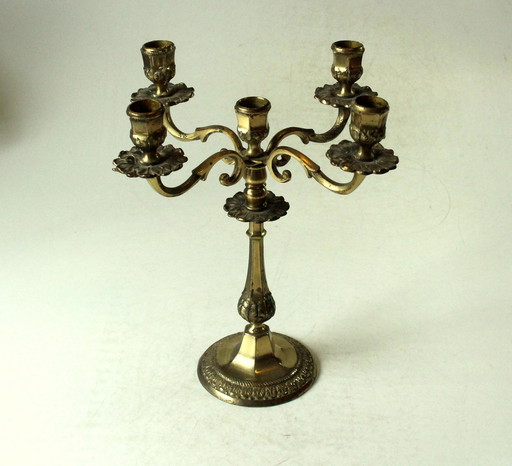 Candelabra candlestick with 5 arms, solid brass, vintage