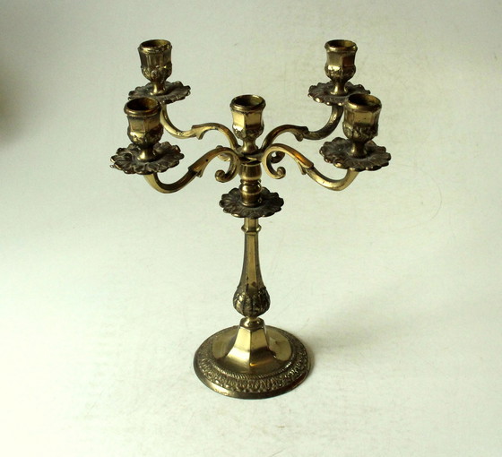 Image 1 of Candelabra candlestick with 5 arms, solid brass, vintage
