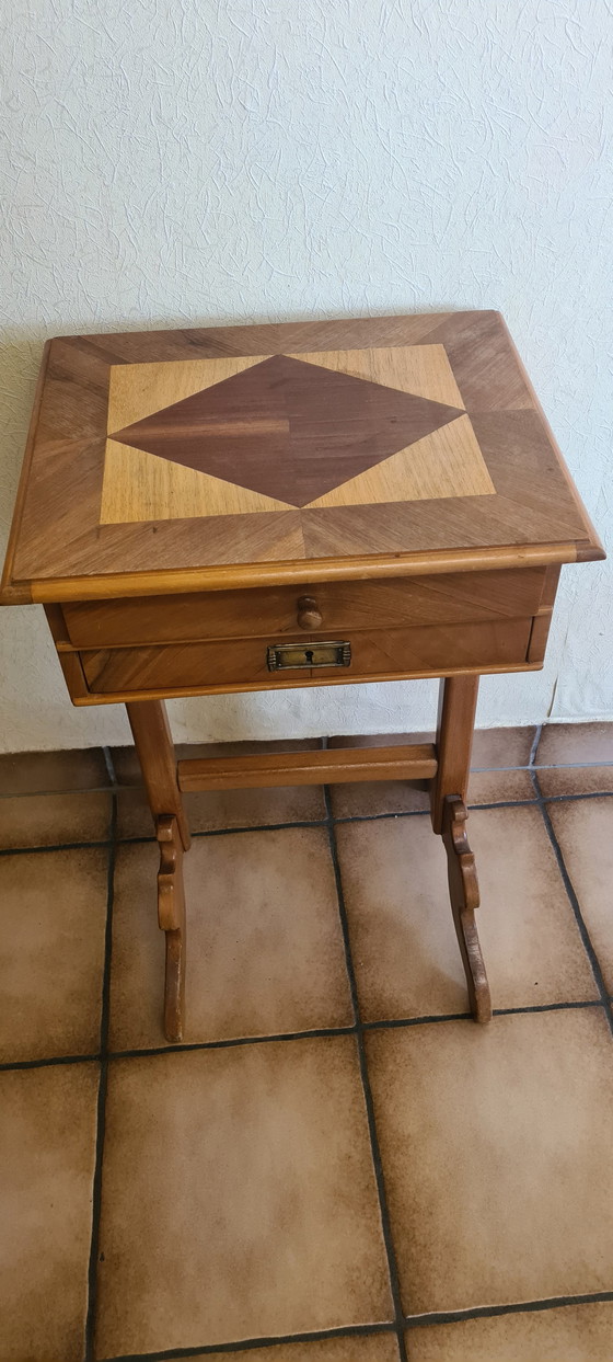 Image 1 of Wooden side table wood mosaic carpenter quality