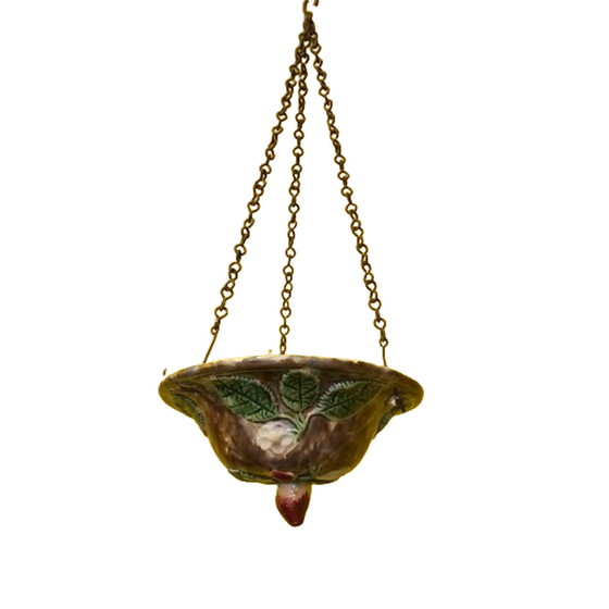 Image 1 of French Art Nouveau majolica hanging flower pot, early 20th century