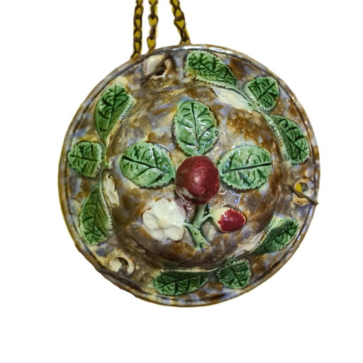 French Art Nouveau majolica hanging flower pot, early 20th century