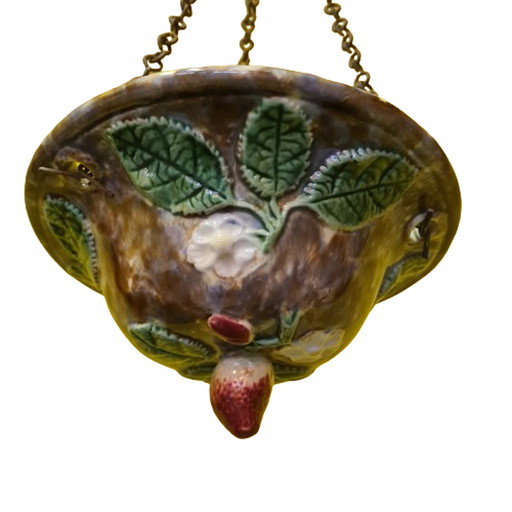 French Art Nouveau majolica hanging flower pot, early 20th century