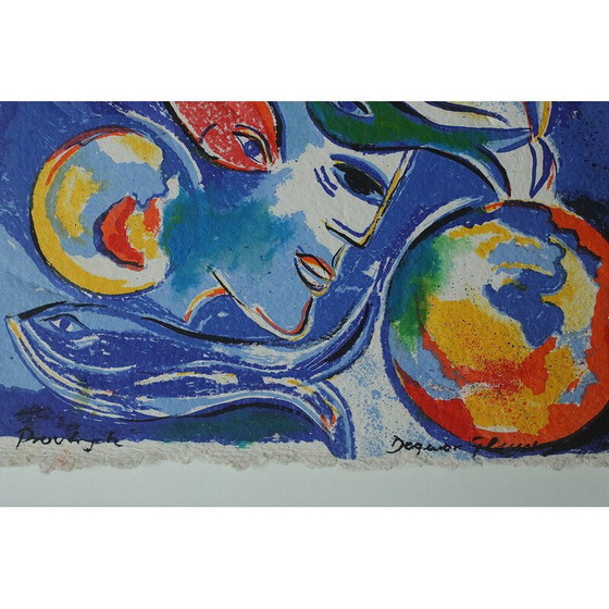 Image 1 of Litografia a colori d'epoca con pesci e volti di Dagmar Glemme