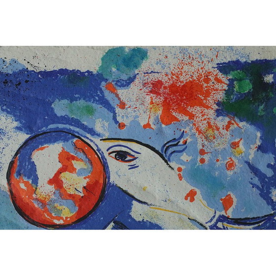 Image 1 of Litografia a colori d'epoca con pesci e volti di Dagmar Glemme