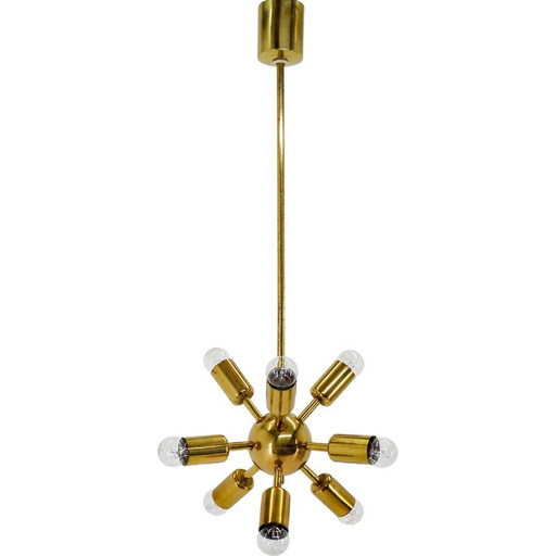 Vintage 9-flame Sputnik chandelier for Drukov, 1970