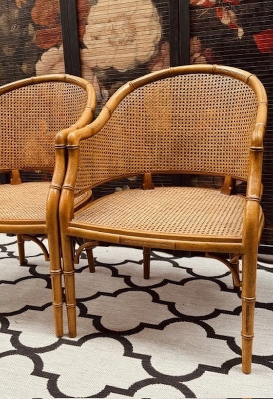 Image 1 of 4x Giorgetti Dining Chairs Faux Bamboo With Webbing