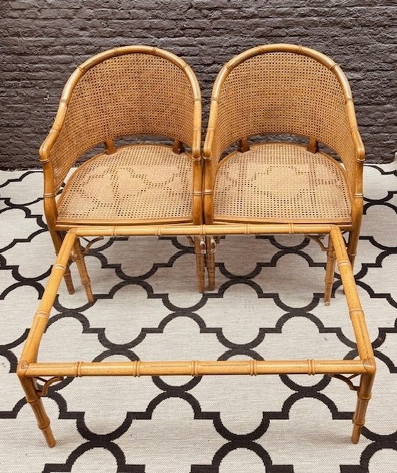 Image 1 of 4x Giorgetti Dining Chairs Faux Bamboo With Webbing