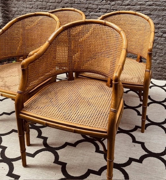 Image 1 of 4x Giorgetti Dining Chairs Faux Bamboo With Webbing