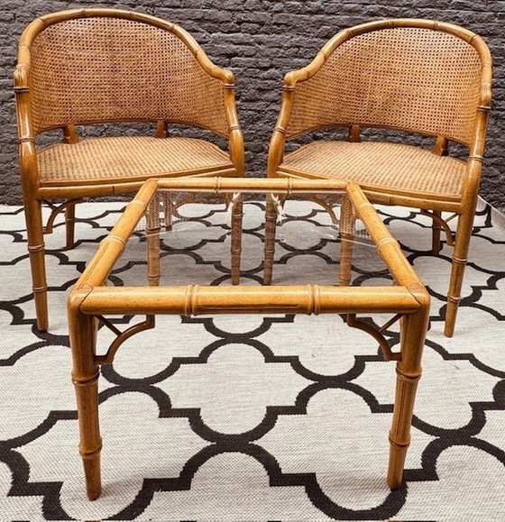 Image 1 of 4x Giorgetti Dining Chairs Faux Bamboo With Webbing